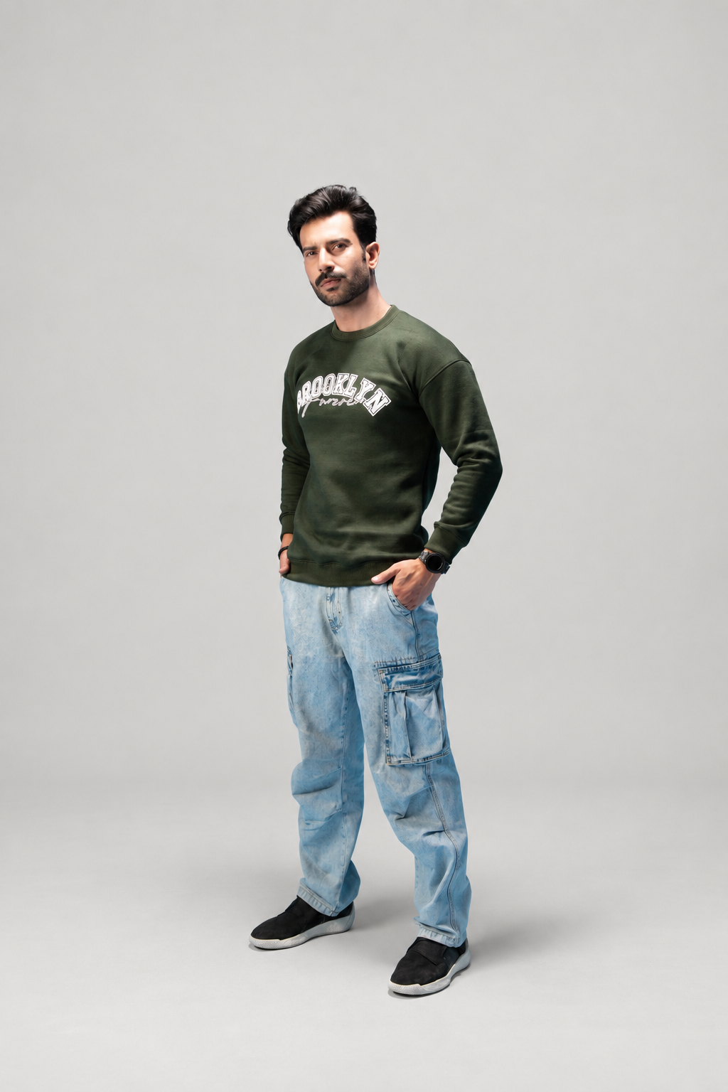 Olive Shoulder Drop Sweatshirt