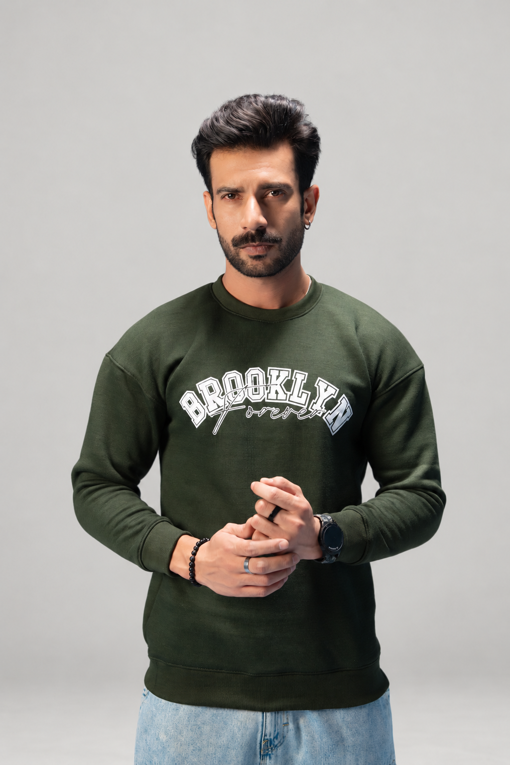 Olive Shoulder Drop Sweatshirt