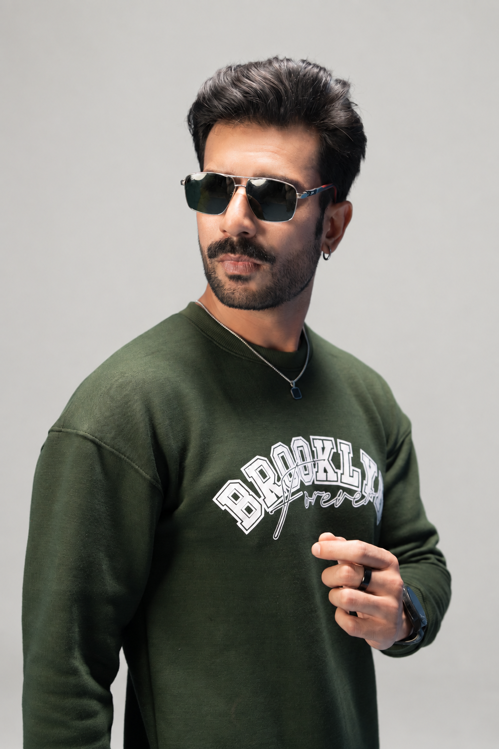 Olive Shoulder Drop Sweatshirt