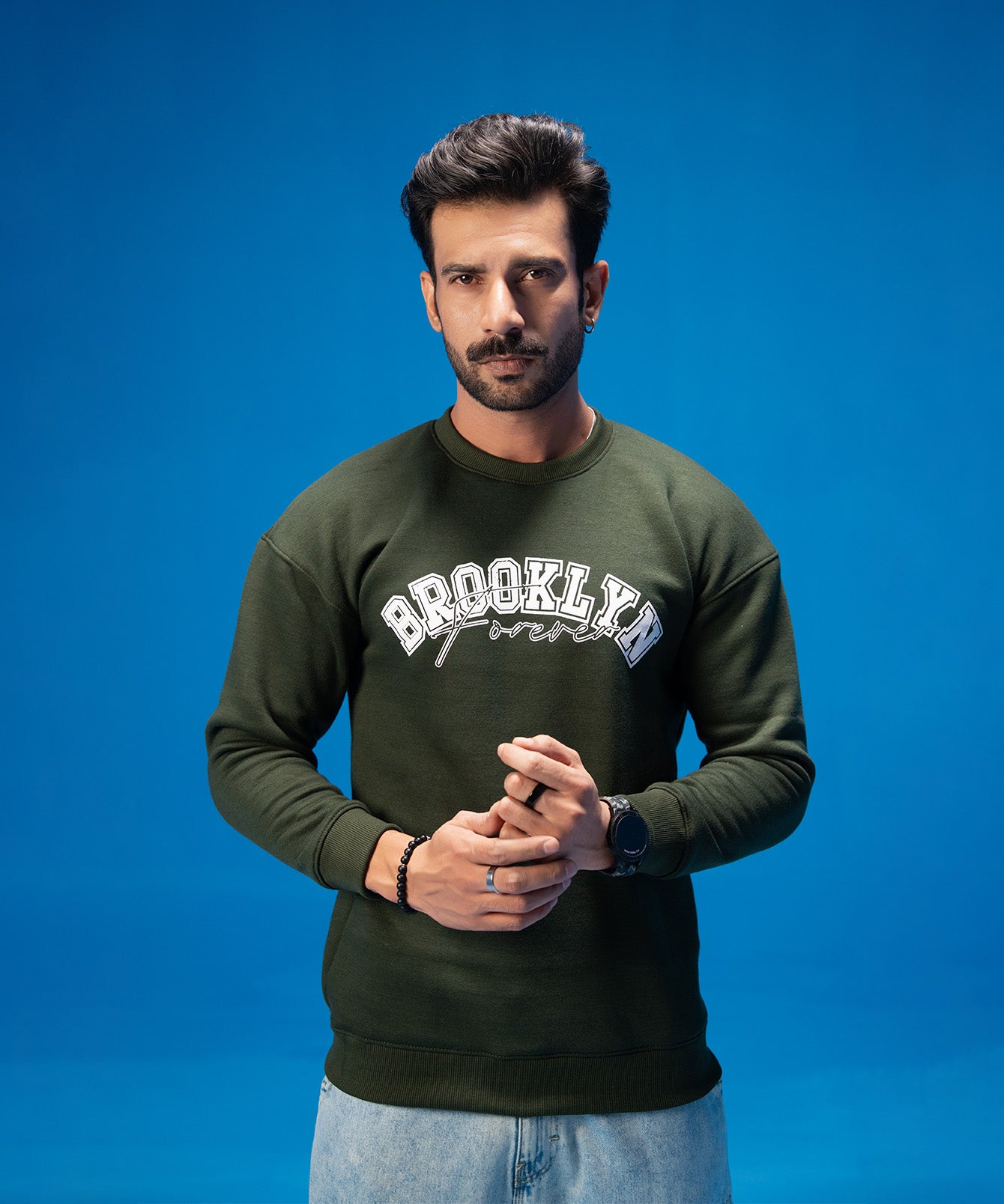 Olive Shoulder Drop Sweatshirt