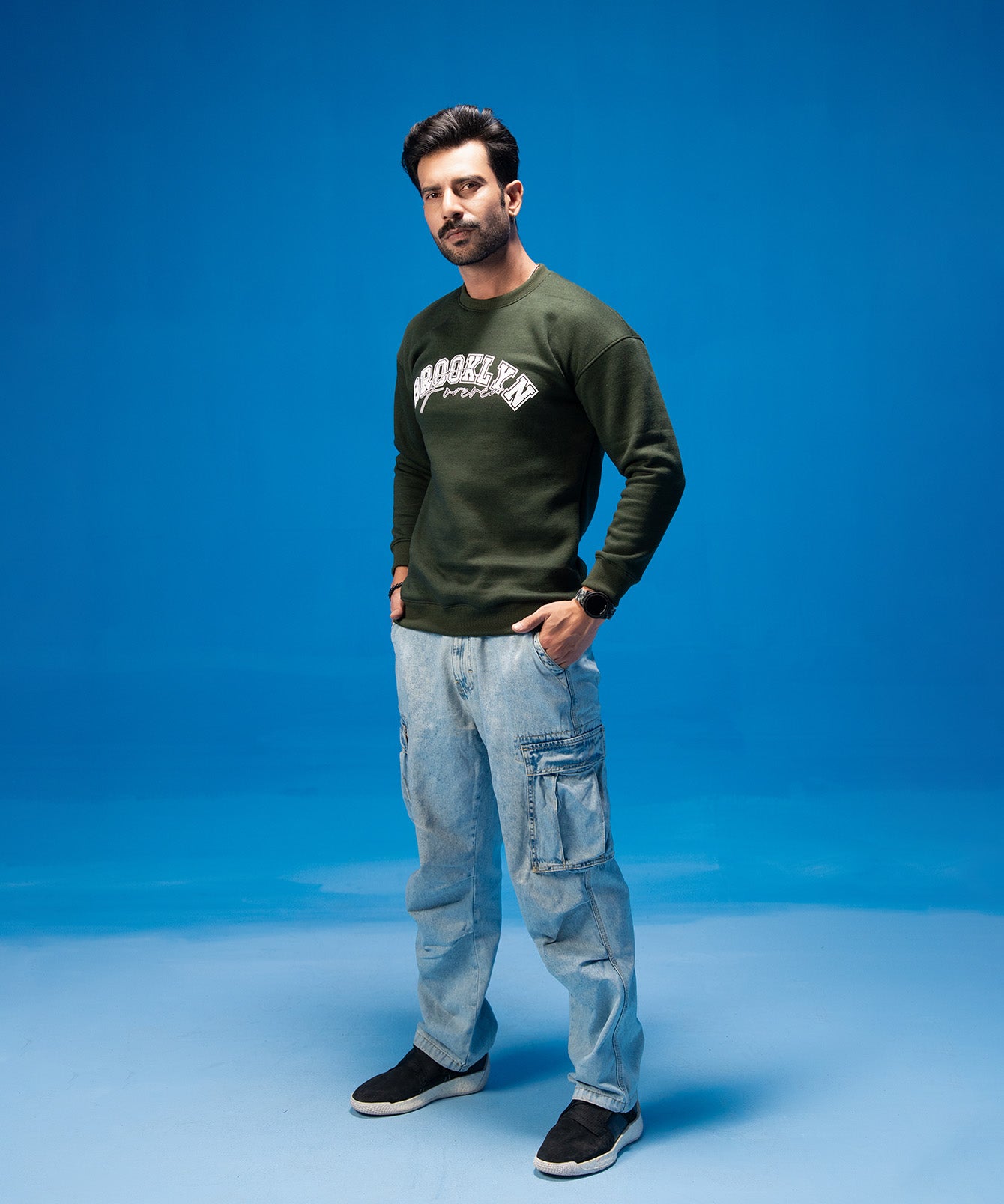 Olive Shoulder Drop Sweatshirt