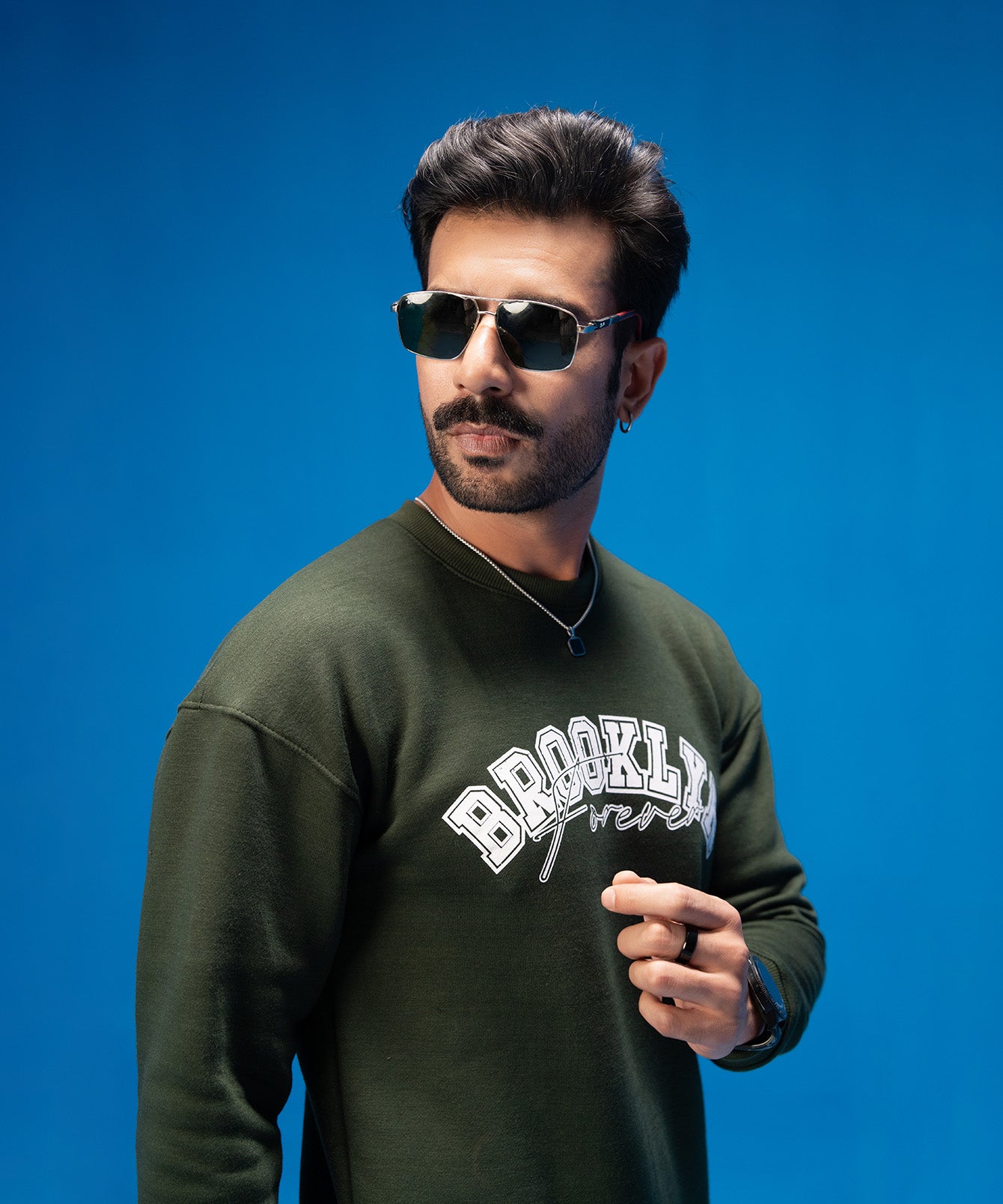 Olive Shoulder Drop Sweatshirt