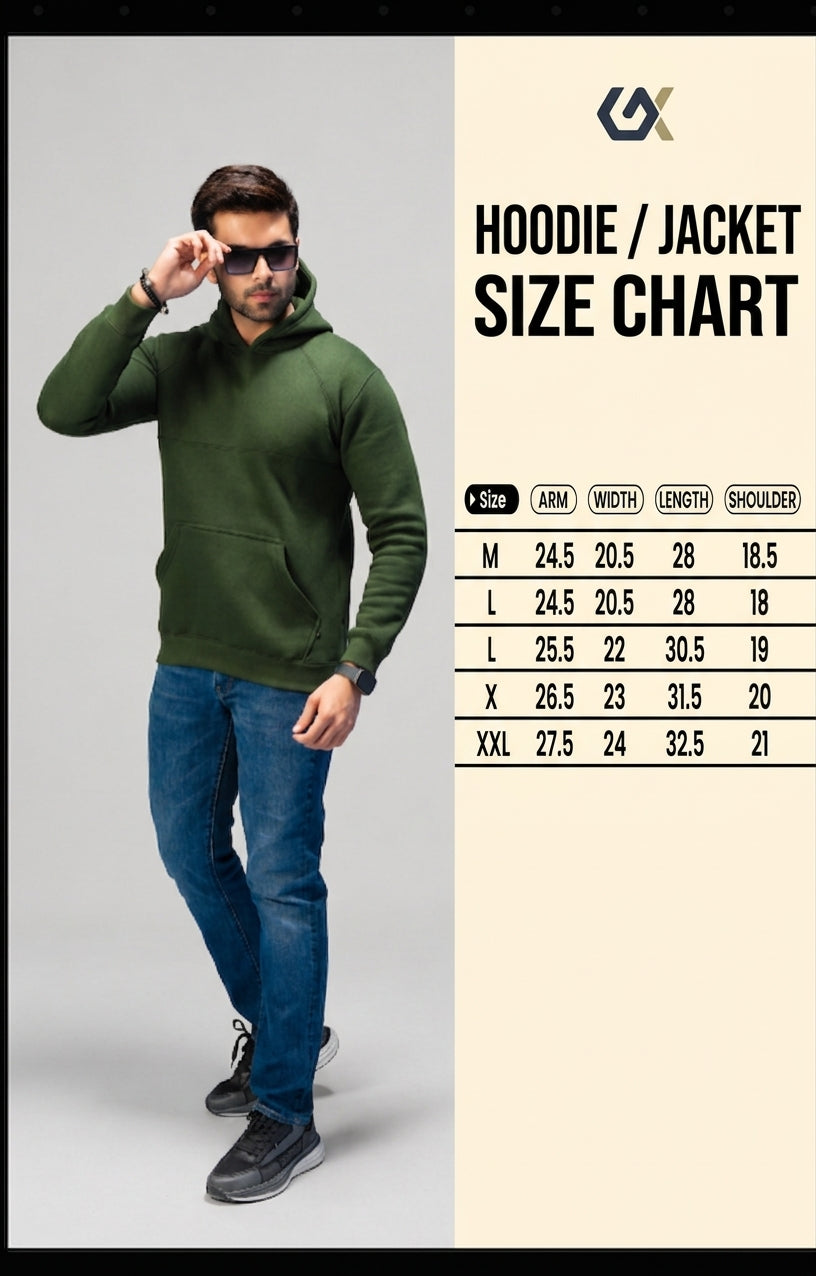 Moss Green Basic Hood Size Chart