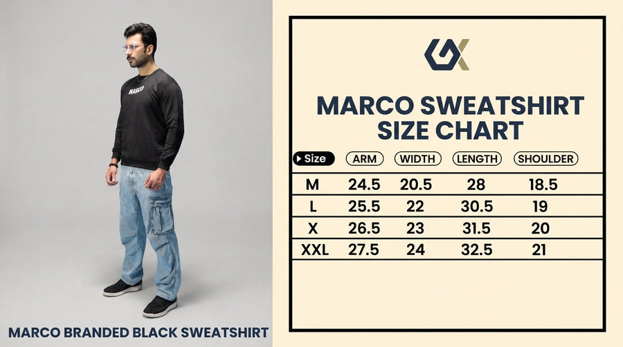 Raven Black Sweatshirt Size Chart