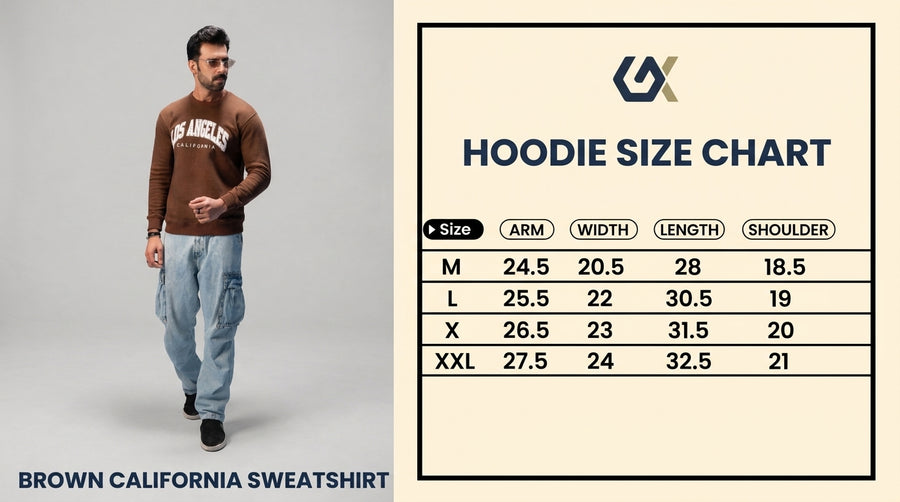 Arctic Los Angeles Sweatshirt Size Chart