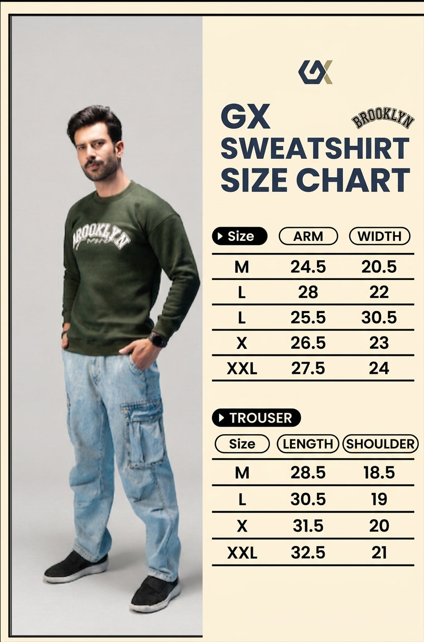 Olive Shoulder Drop Sweatshirt Size Chart