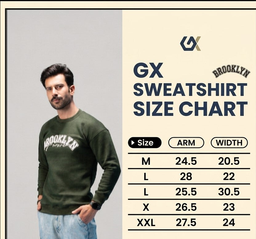 Olive Shoulder Drop Sweatshirt Size Chart