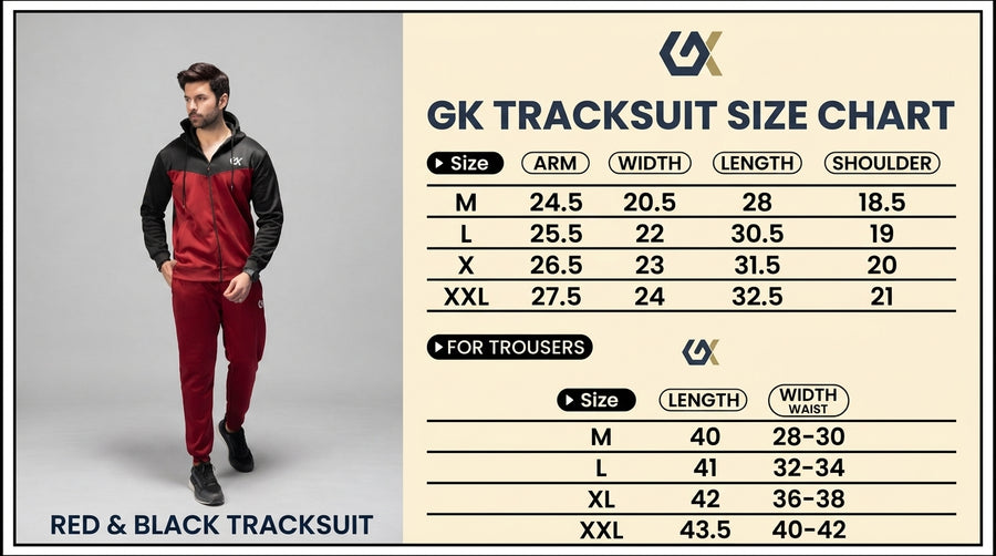 Burgendy Bold Flexfit Tracksuit Size Chart