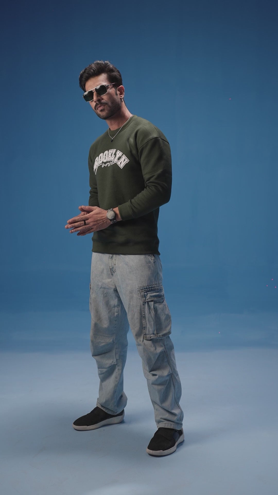 Olive Shoulder Drop Sweatshirt